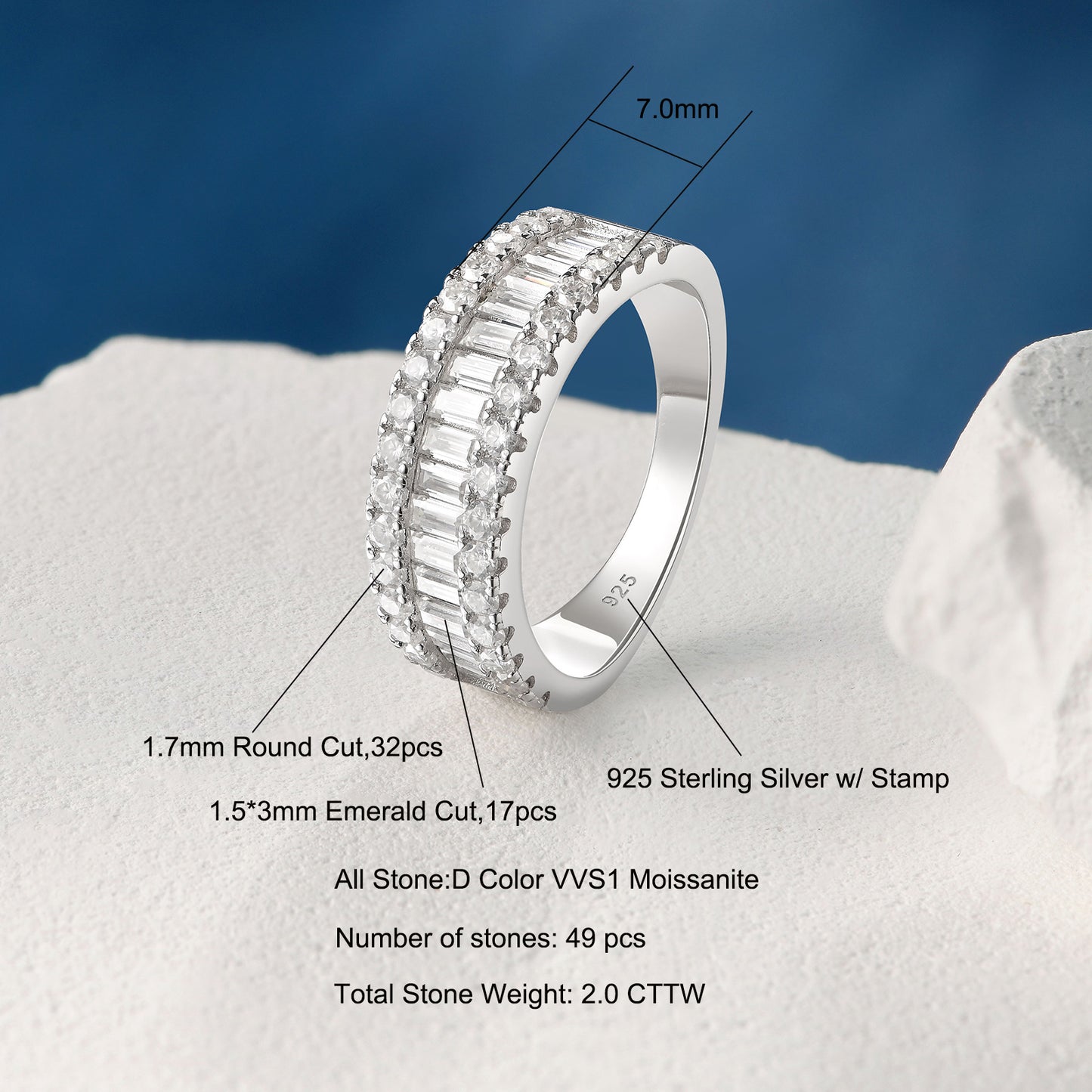 Newshe Jewellery Moissanite Wedding Bands for Women 925 Sterling Silver Eternity Rings Emerald Promise Engagement Size 5-10