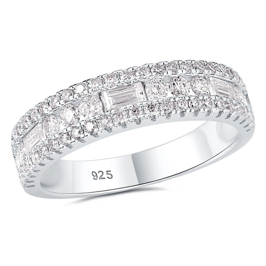 Newshe Jewellery Moissanite Rings for Women 925 Sterling Silver Wedding Bands Pave Emerald Eternity Band Ring Size 5-10