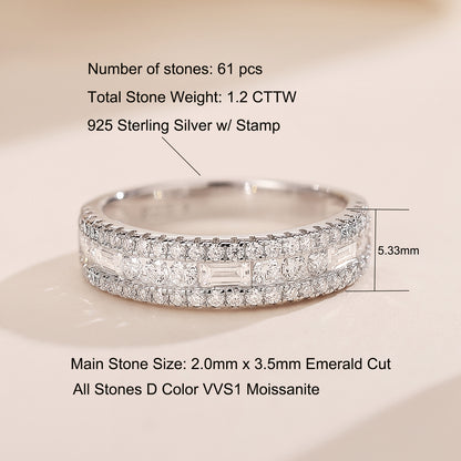 Newshe Jewellery Moissanite Rings for Women 925 Sterling Silver Wedding Bands Pave Emerald Eternity Band Ring Size 5-10