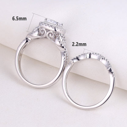 Newshe Princess Cut Engagement Ring Wedding Ring Set 925 Sterling Silver 1.4Ct White Cz Size 5-10