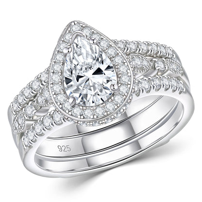 Newshe Jewellery Moissanite Wedding Rings for Women 925 Sterling Silver Pear Cut Engagement Ring Sets Teardrop Bridal Band Enhancer Size 5-10
