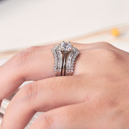 Newshe Wedding Rings Set for Women Engagement Ring Guard 5A Cubic Zirconia 925 Sterling Silver Round Size 5-10