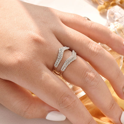 Newshe Curved Bridal Ring Enhancer Guard for Women Engagement Rings White Gold 5A 925 Sterling Silver Size 6-10