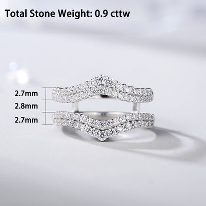 Newshe Curved Bridal Ring Enhancer Guard for Women Engagement Rings White Gold 5A 925 Sterling Silver Size 6-10