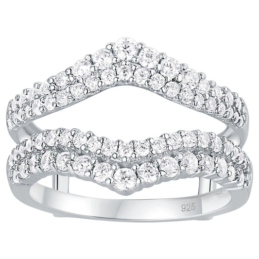 Newshe Curved Bridal Ring Enhancer Guard for Women Engagement Rings White Gold 5A 925 Sterling Silver Size 6-10