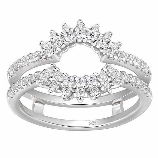 Newshe Ring Enhancer for Engagement Rings Sterling Silver Curved Wedding Band for Women 5A Cz Eternity Size 5-10