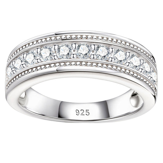 Newshe Jewellery Mens Wedding Band Moissanite Wedding Rings 925 Sterling Silver Promise 1.25ct Round Cut Size 7-13