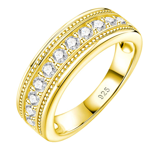 Newshe Mens wedding Bands 925 Sterling Silver Men Rings Wedding Band for Him 1ct Round 5A Cz Promise Rings For Him Yellow Gold Size 8-13