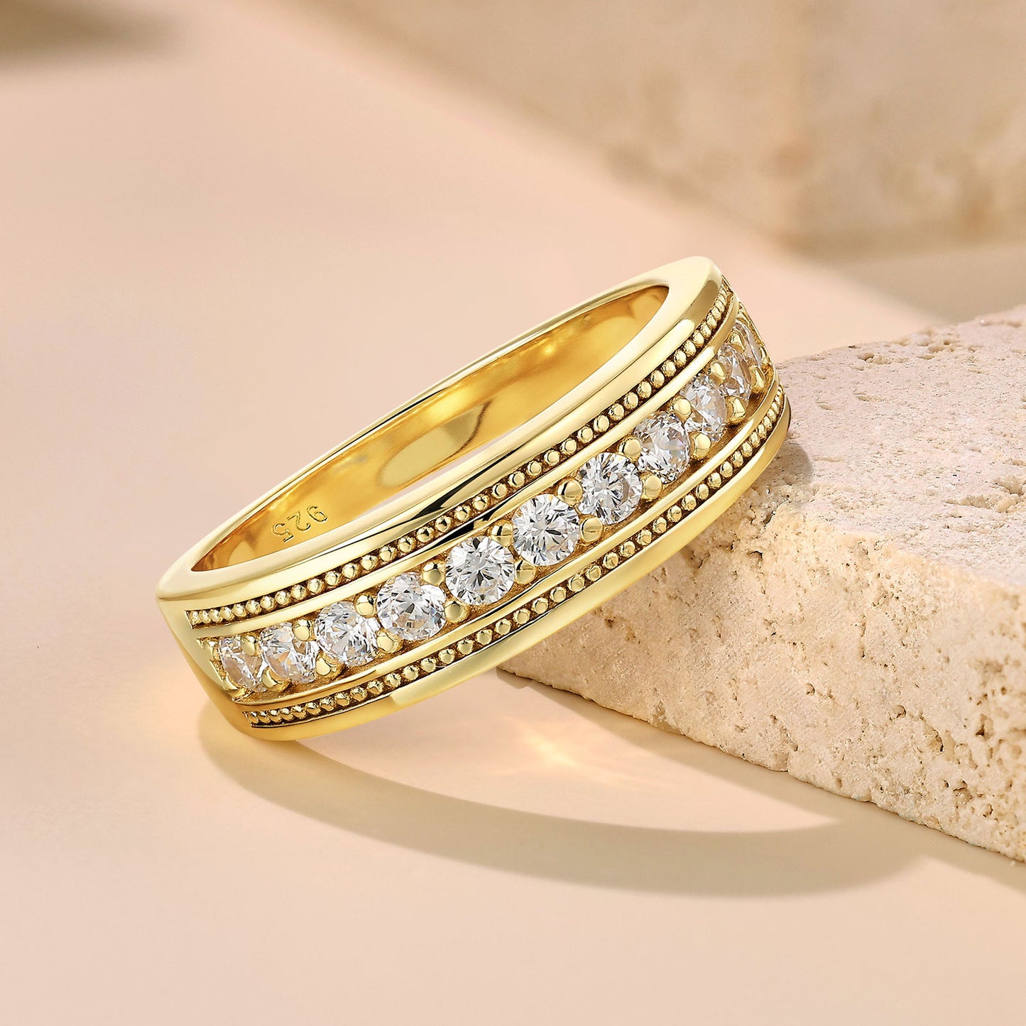 Newshe Mens wedding Bands 925 Sterling Silver Men Rings Wedding Band for Him 1ct Round 5A Cz Promise Rings For Him Yellow Gold Size 8-13