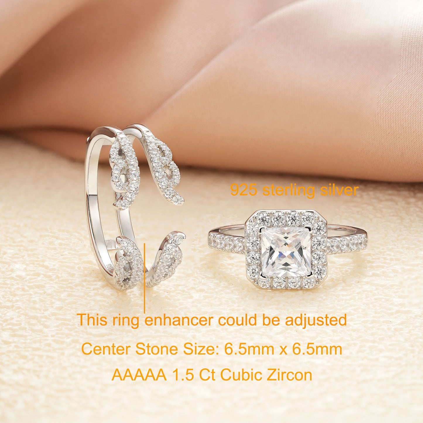 Newshe Jewellery 3CT Wedding Ring Set for Women Wedding Sets Ring Enhancer for Engagement Rings Princess Cut 925 Sterling Silver AAAAA Cz Size 5-10