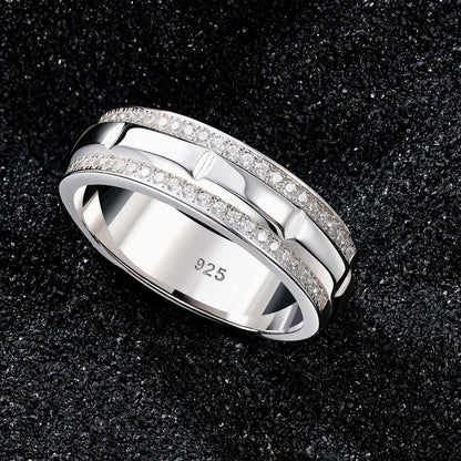 Newshe Mens Wedding Ring Band 925 Sterling Silver With Double Row Round Cut Cubic Zirconia Promise Ring For Him Size 5-10