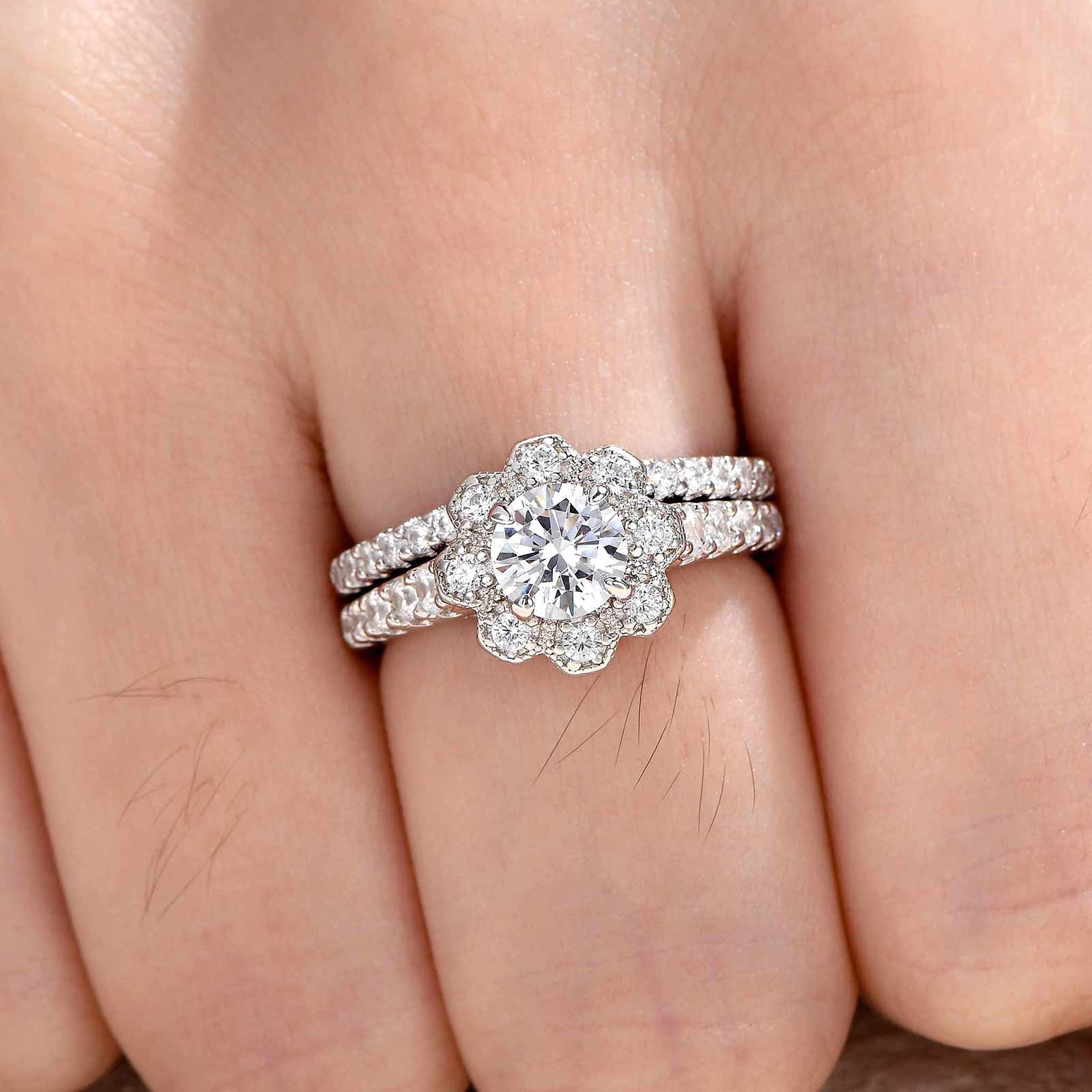 2.36 CT Pear Cut White Diamond CZ Halo Engagement Wedding Ring outlet with Matching Band For Womens Wedding Bridal Set Three Stone Halo Ring