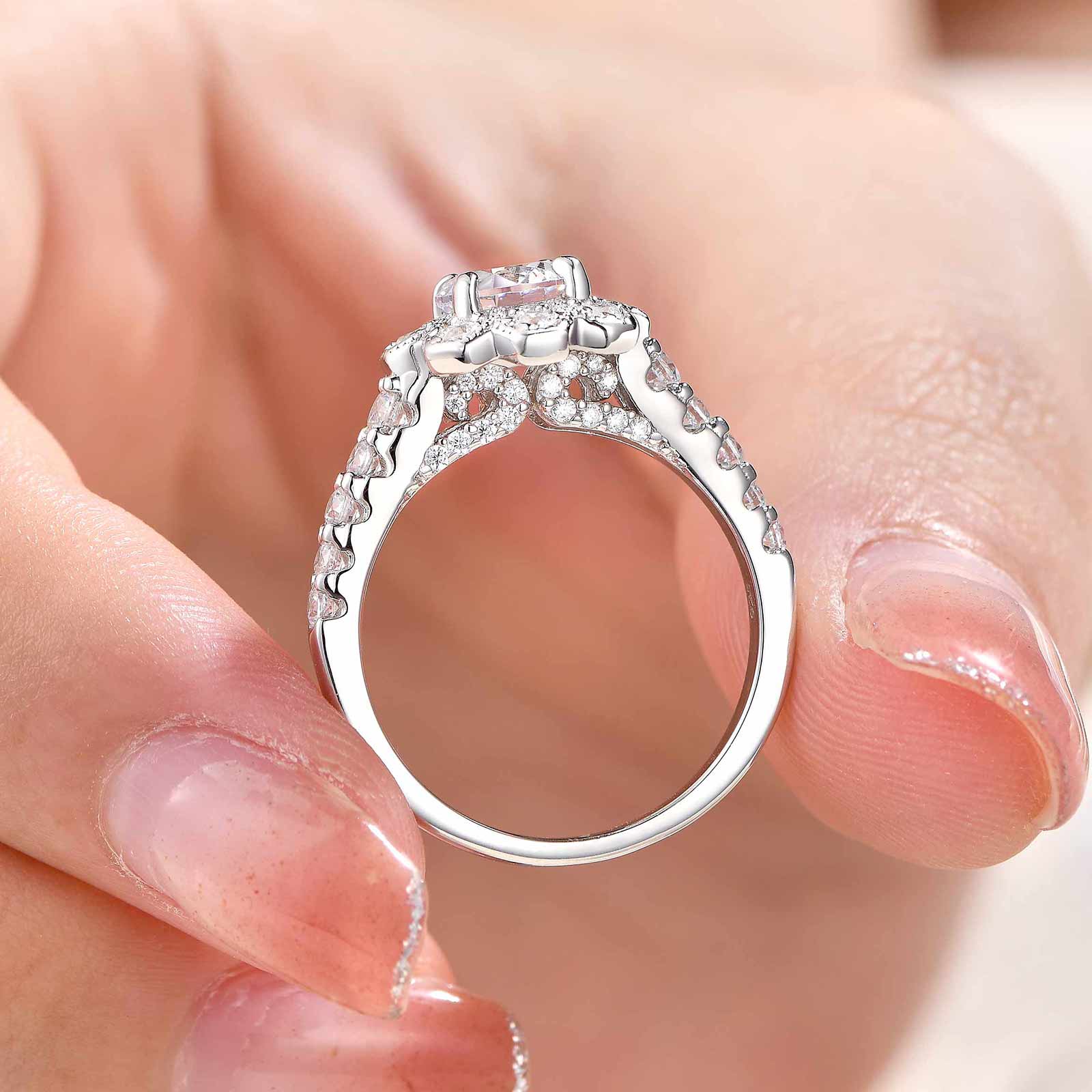 Newshe Engagement Wedding Rings for Women Flower Halo Ring Set