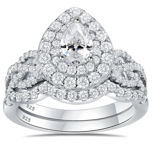 Newshe Jewellery Wedding Rings for Women AAAAA Cz 925 Sterling Silver Promise Rings for Her Pear Bridal Set