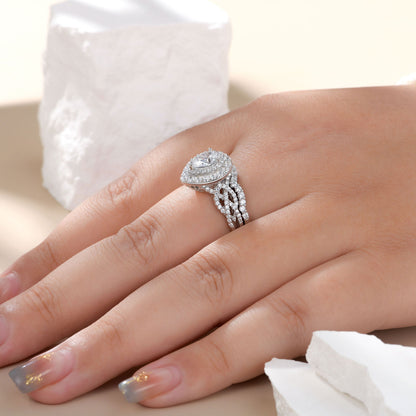 Newshe Jewellery Wedding Rings for Women AAAAA Cz 925 Sterling Silver Promise Rings for Her Pear Bridal Set