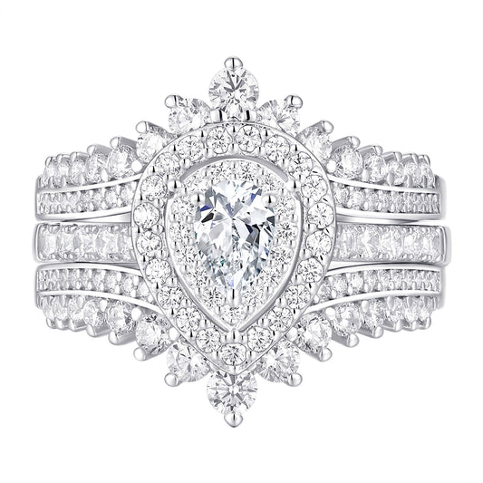 Heinlov Wedding Rings Set AAAAA Cz Rings for Women Engagement Rings 925 Sterling Silver Bridal Ring Enhancer Size 5-10