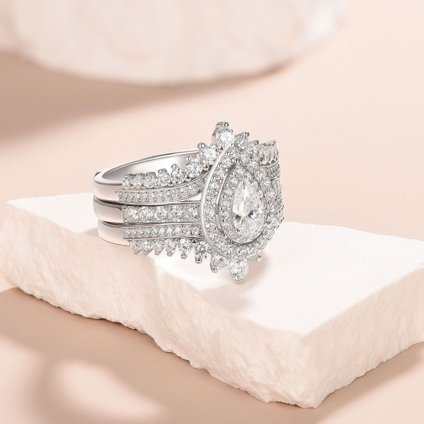 Newshe Jewellery Wedding Rings Set AAAAA Cz Rings for Women Engagement Rings 925 Sterling Silver Bridal Ring Enhancer Size 5.5-12