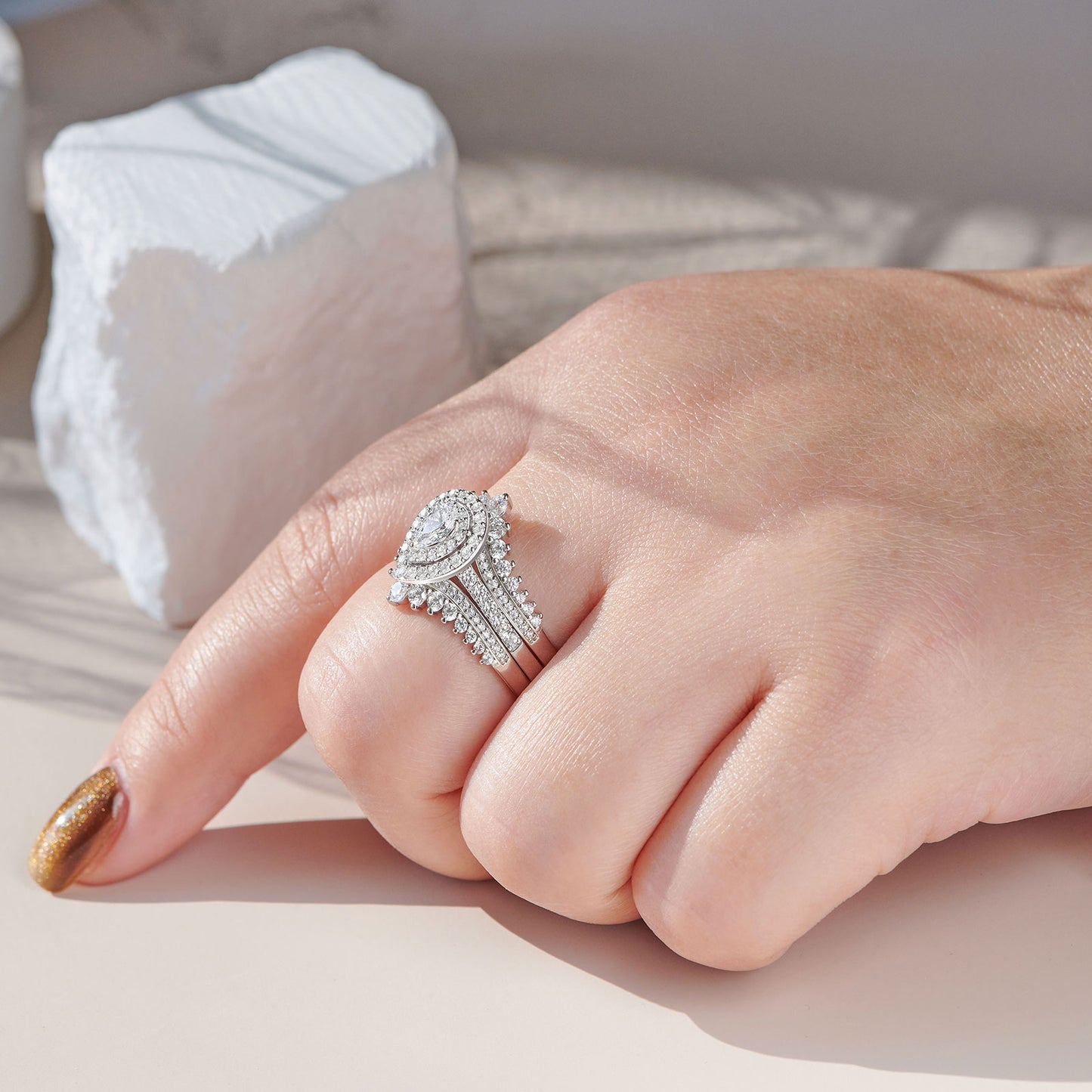 Newshe Jewellery Wedding Rings Set AAAAA Cz Rings for Women Engagement Rings 925 Sterling Silver Bridal Ring Enhancer Size 5.5-12