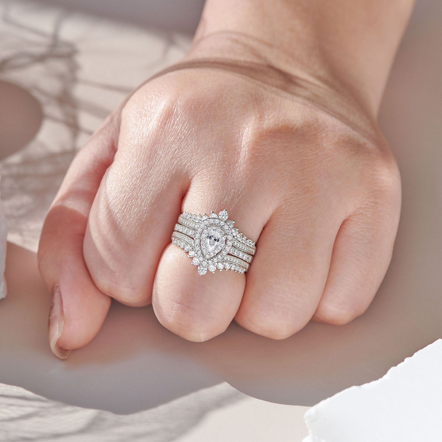 Newshe Jewellery Wedding Rings Set AAAAA Cz Rings for Women Engagement Rings 925 Sterling Silver Bridal Ring Enhancer Size 5.5-12