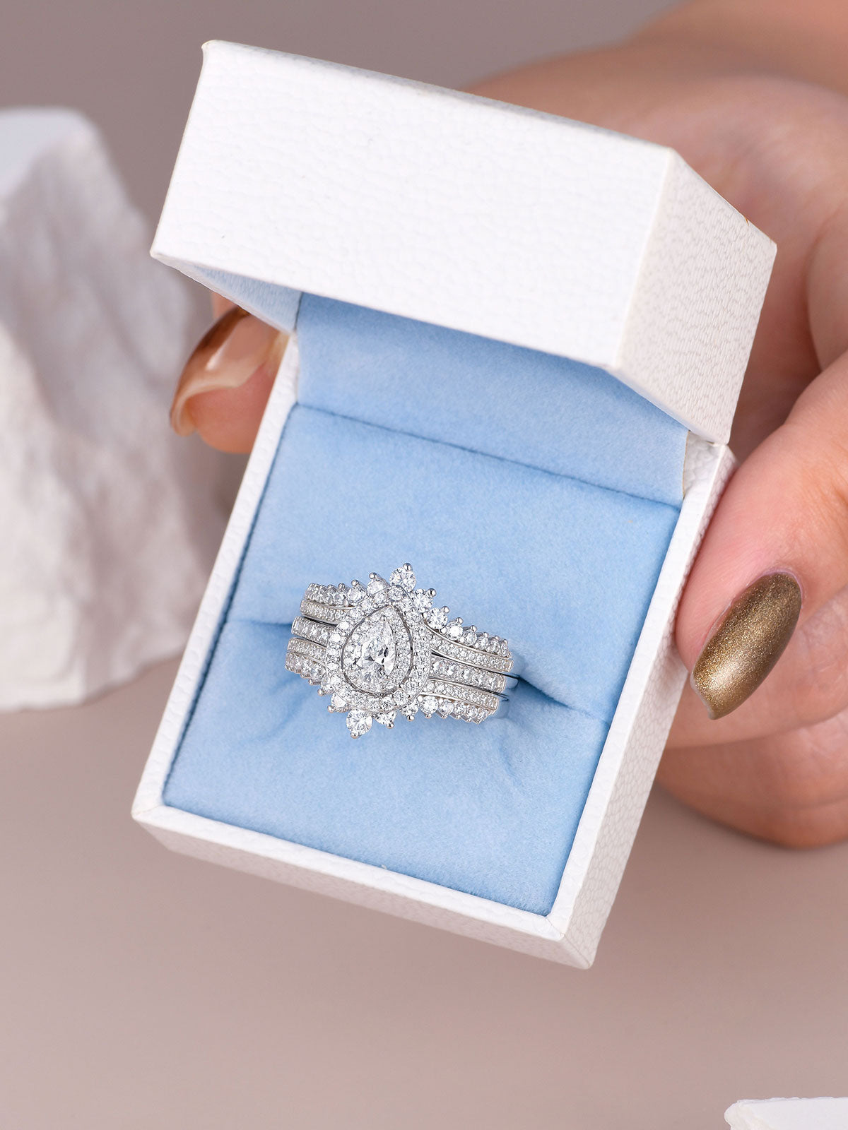 Newshe Jewellery Wedding Rings Set AAAAA Cz Rings for Women Engagement Rings 925 Sterling Silver Bridal Ring Enhancer Size 5.5-12