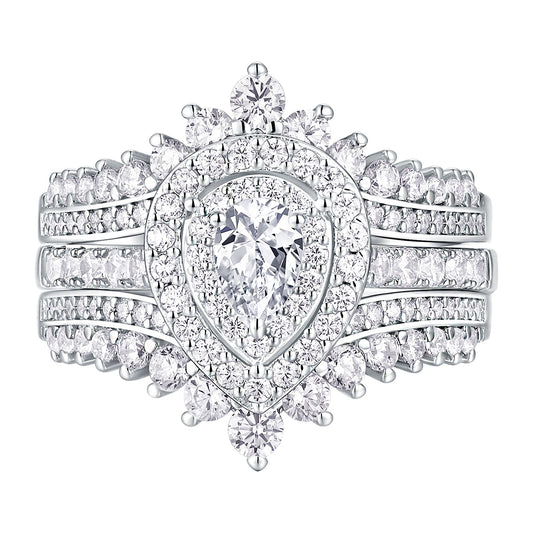 Newshe Jewellery Wedding Rings Set AAAAA Cz Rings for Women Engagement Rings 925 Sterling Silver Bridal Ring Enhancer Size 5.5-12