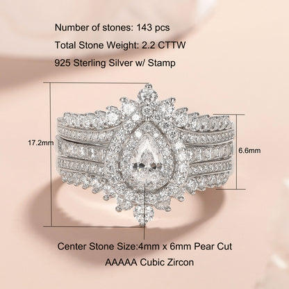 Newshe Jewellery Wedding Rings Set AAAAA Cz Rings for Women Engagement Rings 925 Sterling Silver Bridal Ring Enhancer Size 5.5-12