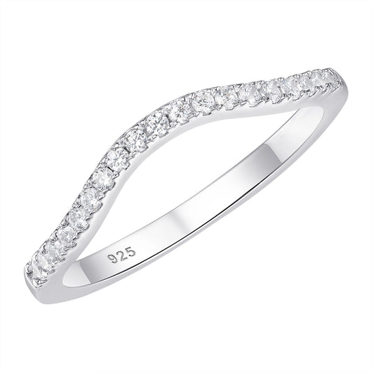 Newshe Jewellery Moissanite Curved Wedding Bands for Her Stacking Eternity Rings 925 Sterling Silver Wishbone Size 5-10