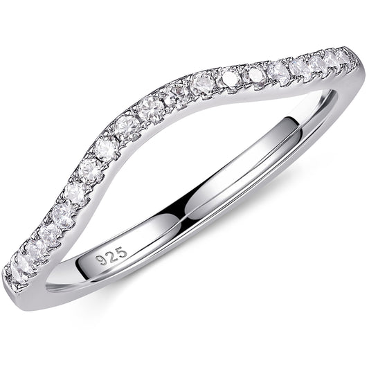 Newshe Jewellery Moissanite Curved Wedding Bands for Her Stacking Eternity Rings 925 Sterling Silver Wishbone Size 5-10