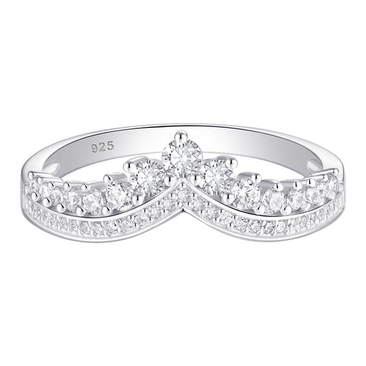 Newshe Jewellery AAAAA Crown Wedding Band for Women Stackable Eternity Rings 925 Sterling Silver Engagement Ring Size 5-10