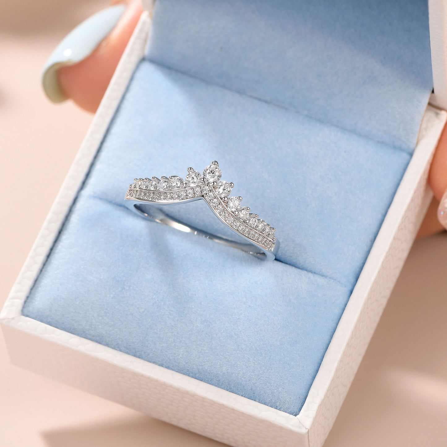 Newshe Jewellery AAAAA Crown Wedding Band for Women Stackable Eternity Rings 925 Sterling Silver Engagement Ring Size 5-10