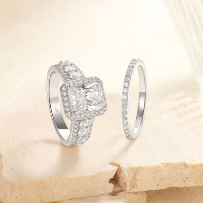 Newshe Jewellery 4CT Wedding Ring Sets Radiant Cut 925 Sterling Silver wedding rings for woman AAAAA Cz Size 5-10