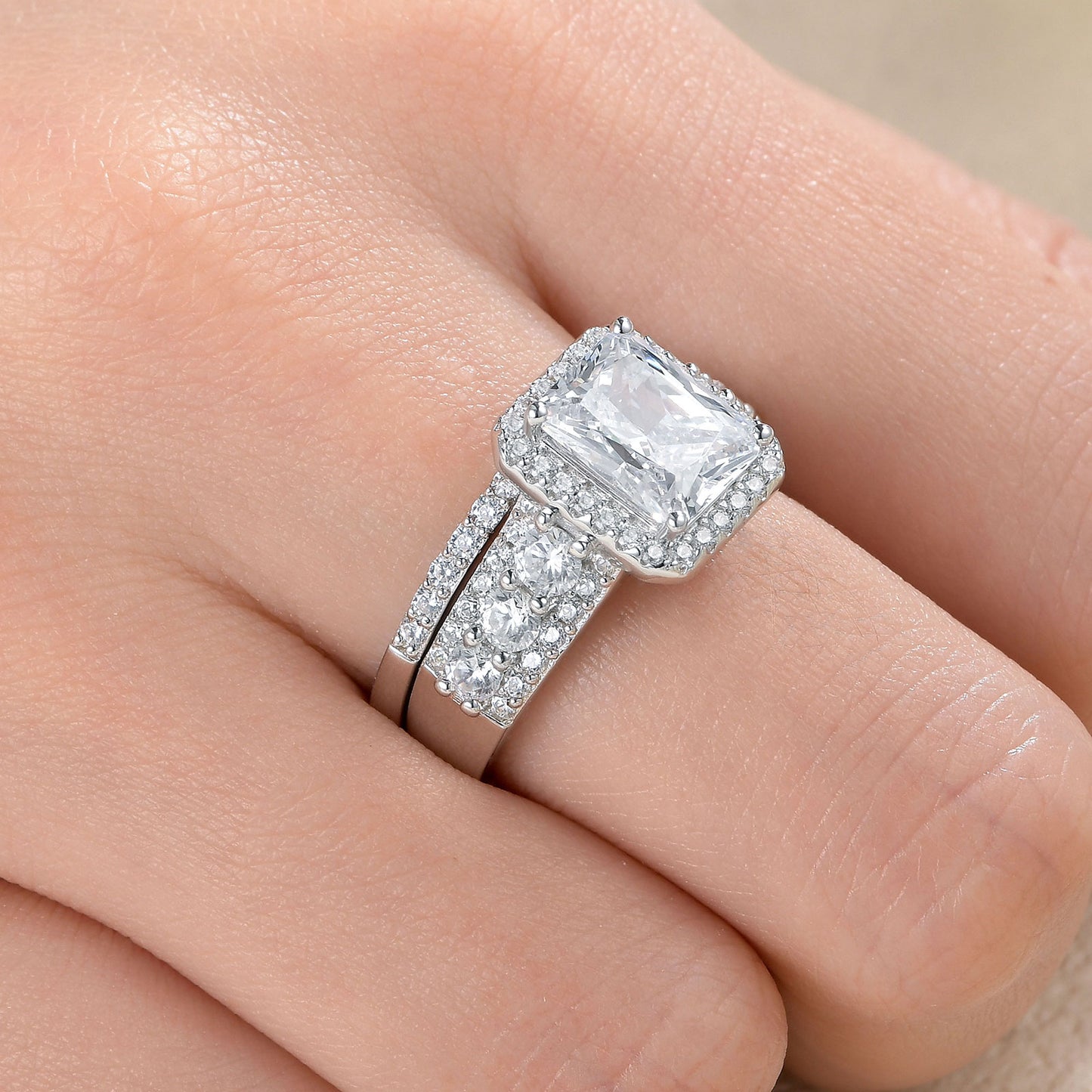 Newshe Jewellery 4CT Wedding Ring Sets Radiant Cut 925 Sterling Silver wedding rings for woman AAAAA Cz Size 5-10