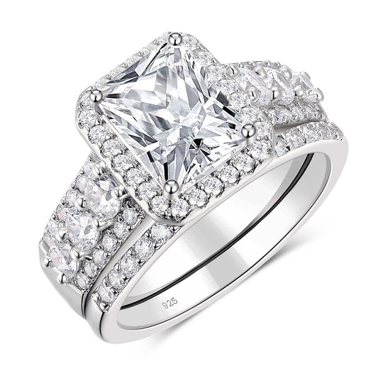 Newshe Jewellery 4CT Wedding Ring Sets Radiant Cut 925 Sterling Silver wedding rings for woman AAAAA Cz Size 5-10