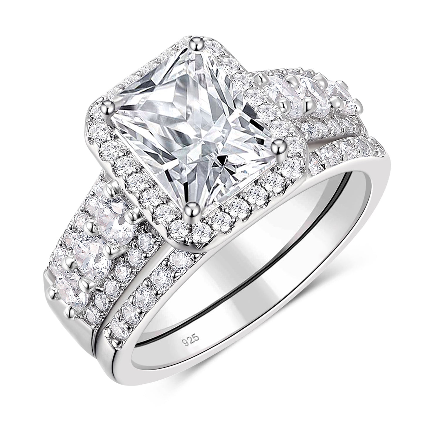 Newshe Jewellery 4CT Wedding Ring Sets Radiant Cut 925 Sterling Silver wedding rings for woman AAAAA Cz Size 5-10