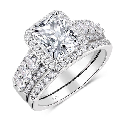 Newshe Jewellery 4CT Wedding Ring Sets Radiant Cut 925 Sterling Silver wedding rings for woman AAAAA Cz Size 5-10