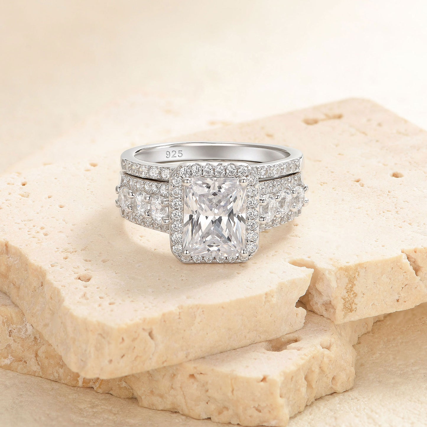 Newshe Jewellery 4CT Wedding Ring Sets Radiant Cut 925 Sterling Silver wedding rings for woman AAAAA Cz Size 5-10