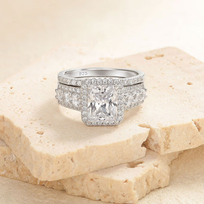 Newshe Jewellery 4CT Wedding Ring Sets Radiant Cut 925 Sterling Silver wedding rings for woman AAAAA Cz Size 5-10