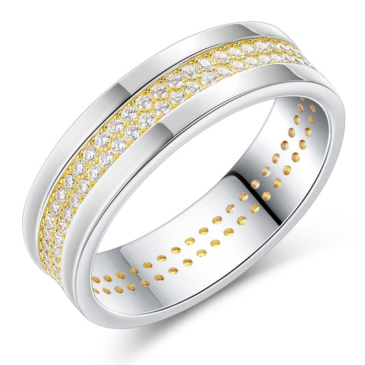 Newshe Jewellery Wedding Band For Men 925 Sterling Silver Round Cut Gold Plated Engagement Rings 5A CZ Size 8-13