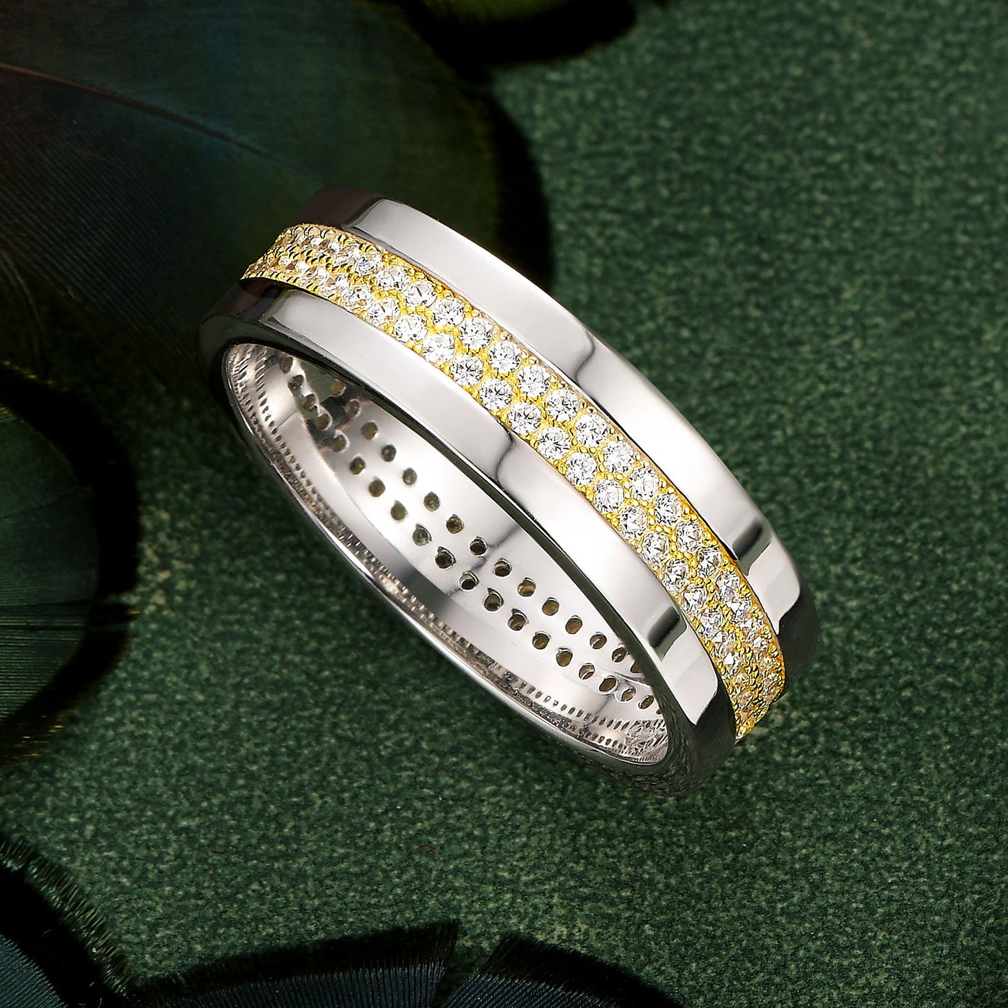 Newshe Jewellery Wedding Band For Men 925 Sterling Silver Round Cut Gold Plated Engagement Rings 5A CZ Size 8-13
