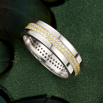 Newshe Jewellery Wedding Band For Men 925 Sterling Silver Round Cut Gold Plated Engagement Rings 5A CZ Size 8-13