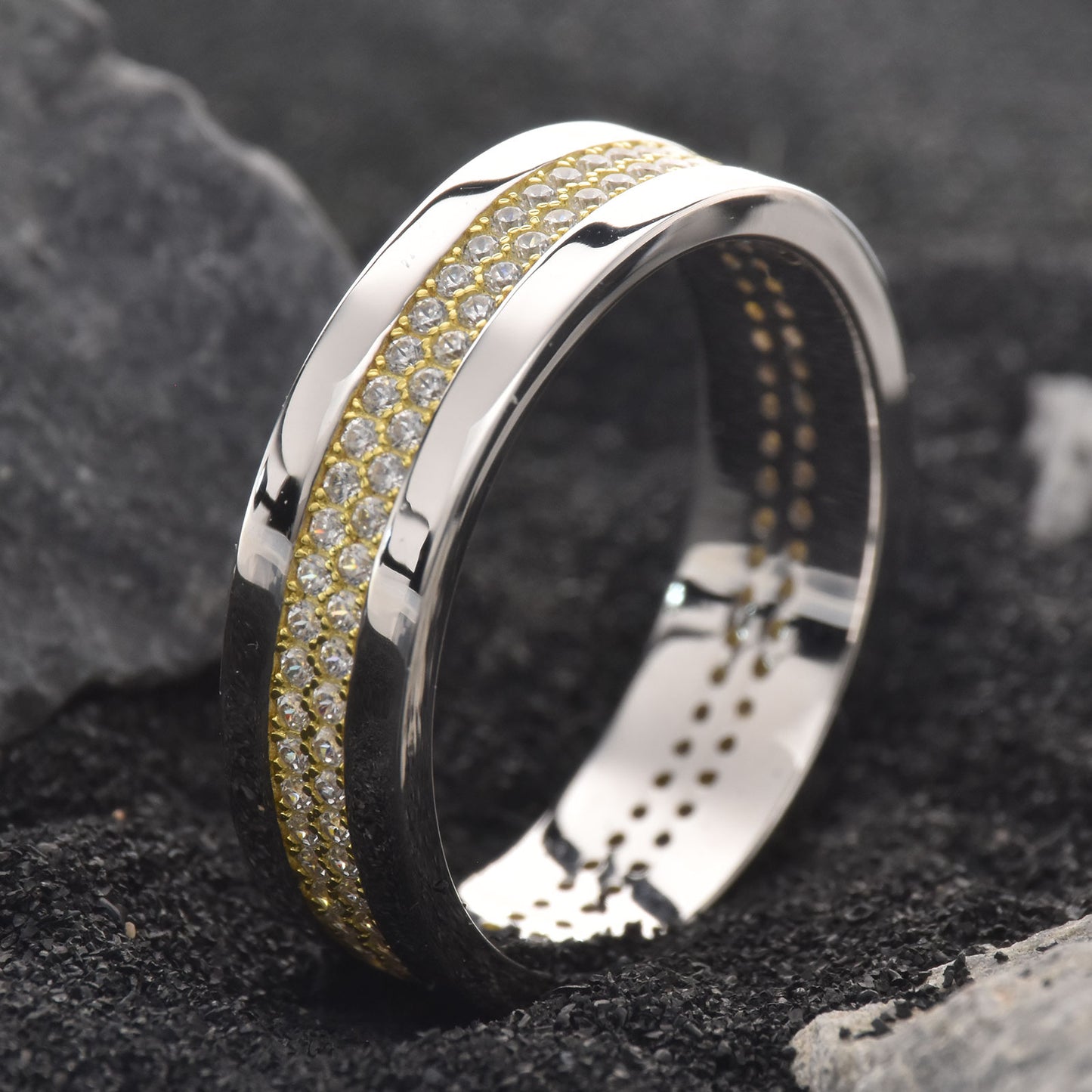 Newshe Jewellery Wedding Band For Men 925 Sterling Silver Round Cut Gold Plated Engagement Rings 5A CZ Size 8-13