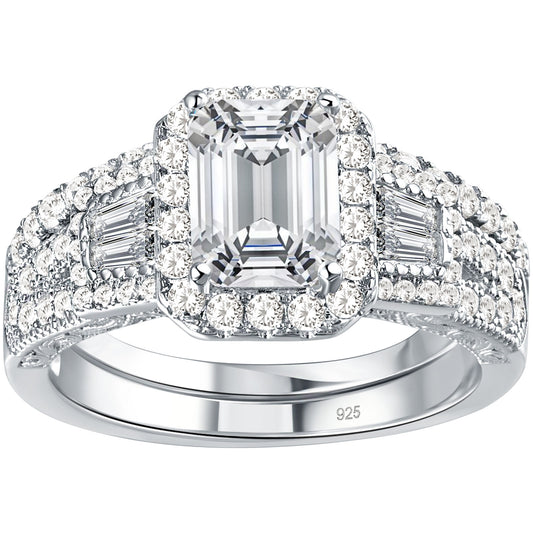 Newshe Jewellery Wedding Rings for Her AAAAA Cz Women's Bridal Sets 925 Sterling Silver Emerald Cut Engagement Ring