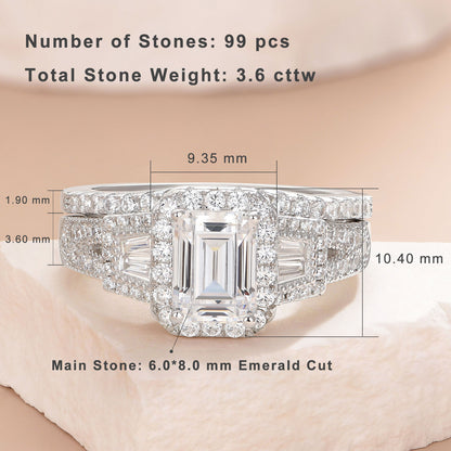Newshe Jewellery Wedding Rings for Her AAAAA Cz Women's Bridal Sets 925 Sterling Silver Emerald Cut Engagement Ring