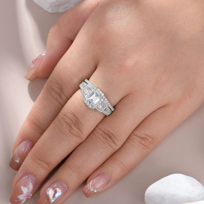 Newshe Jewellery Wedding Rings for Her AAAAA Cz Women's Bridal Sets 925 Sterling Silver Emerald Cut Engagement Ring