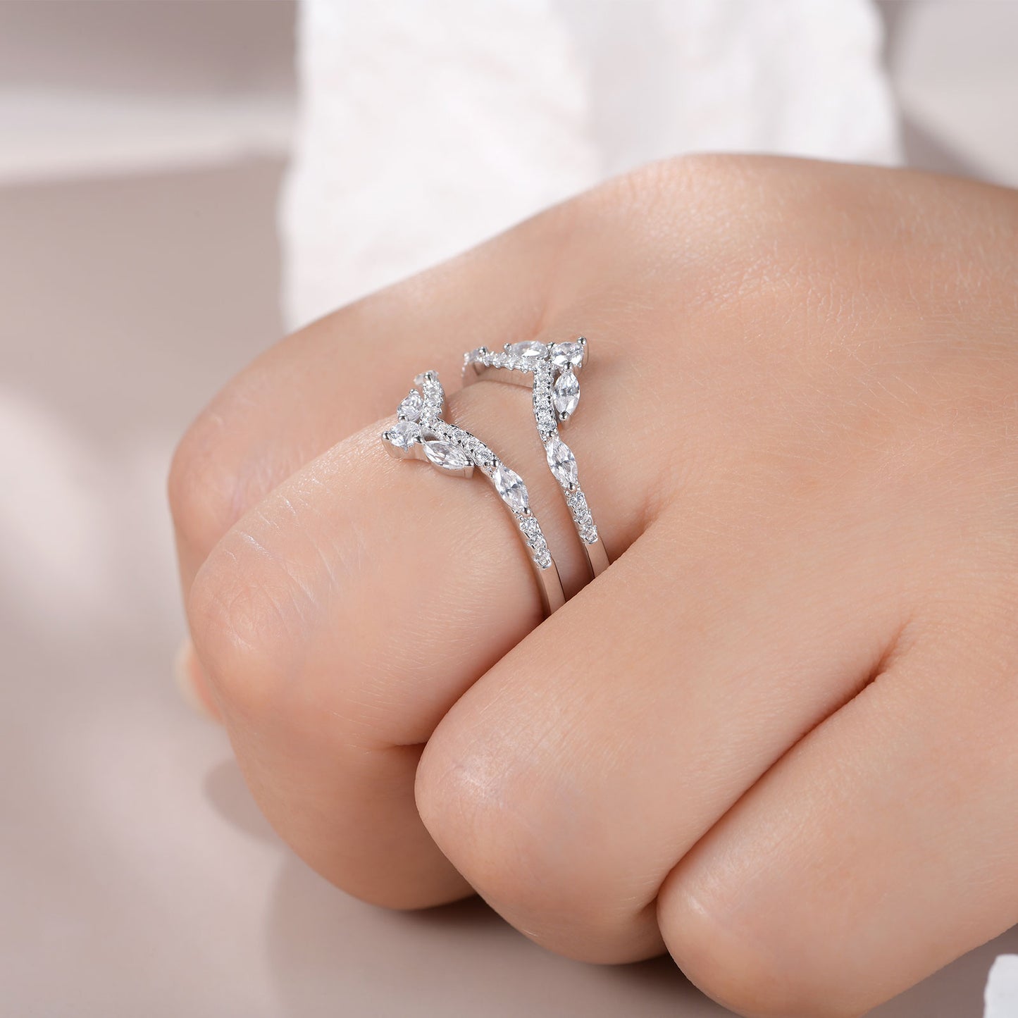 Newshe Jewellery 5A Cz Wedding Ring Enhancer for Engagement Rings 925 Sterling Silver Marquise Promise Eternity Band Sz 5-10