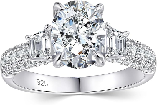 2542MM-Newshe 3Ct Wedding Engagement Rings for Women Moissanite D Color VVS1 925 Sterling Silver Oval Promise Size 5-10