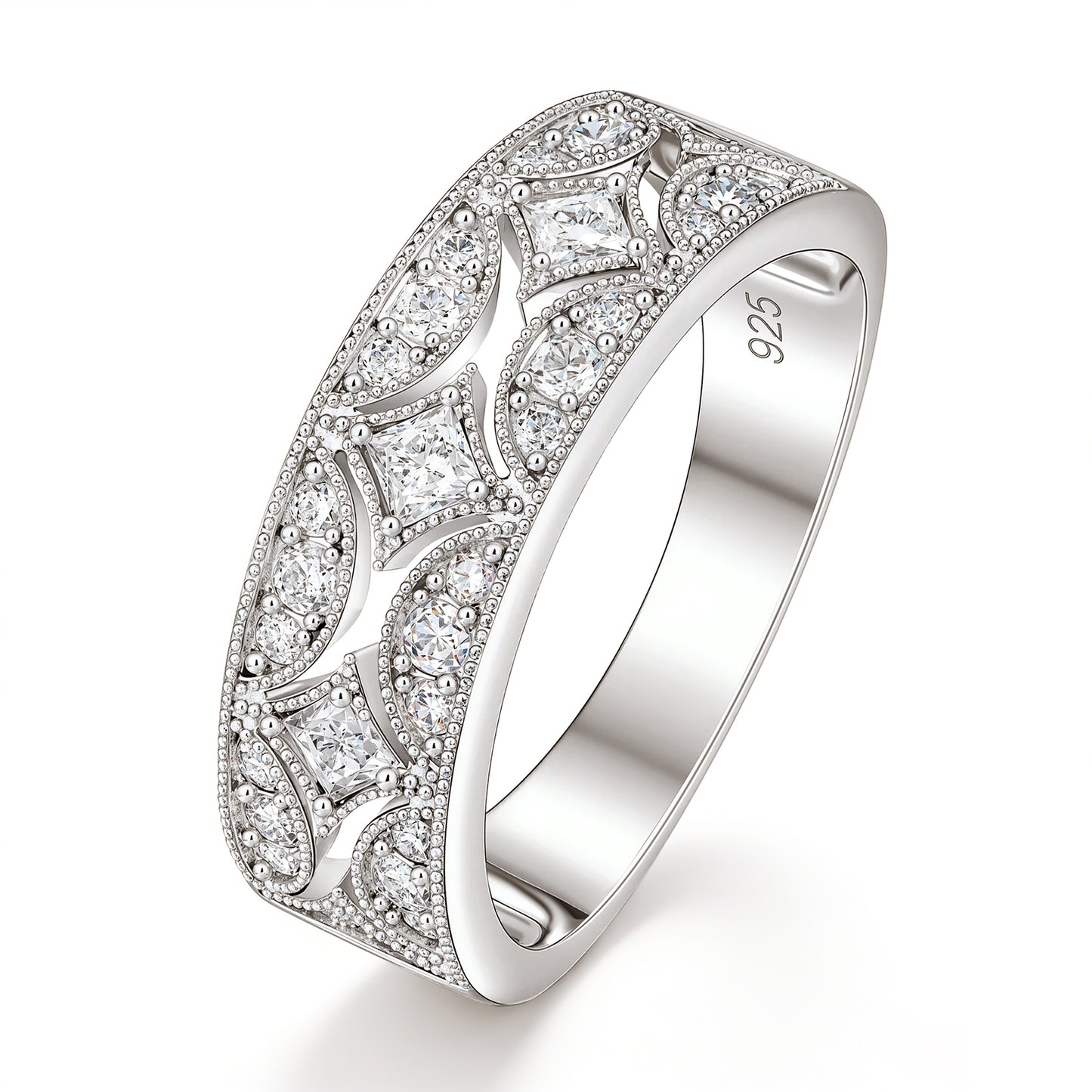 Newshe Jewellery Wide Moissanite Wedding Bands for Woman 925 Sterling Silver Eternity Rings Size 5-10