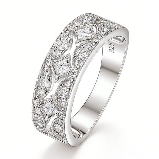 Newshe Jewellery Wide Moissanite Wedding Bands for Woman 925 Sterling Silver Eternity Rings Size 5-10