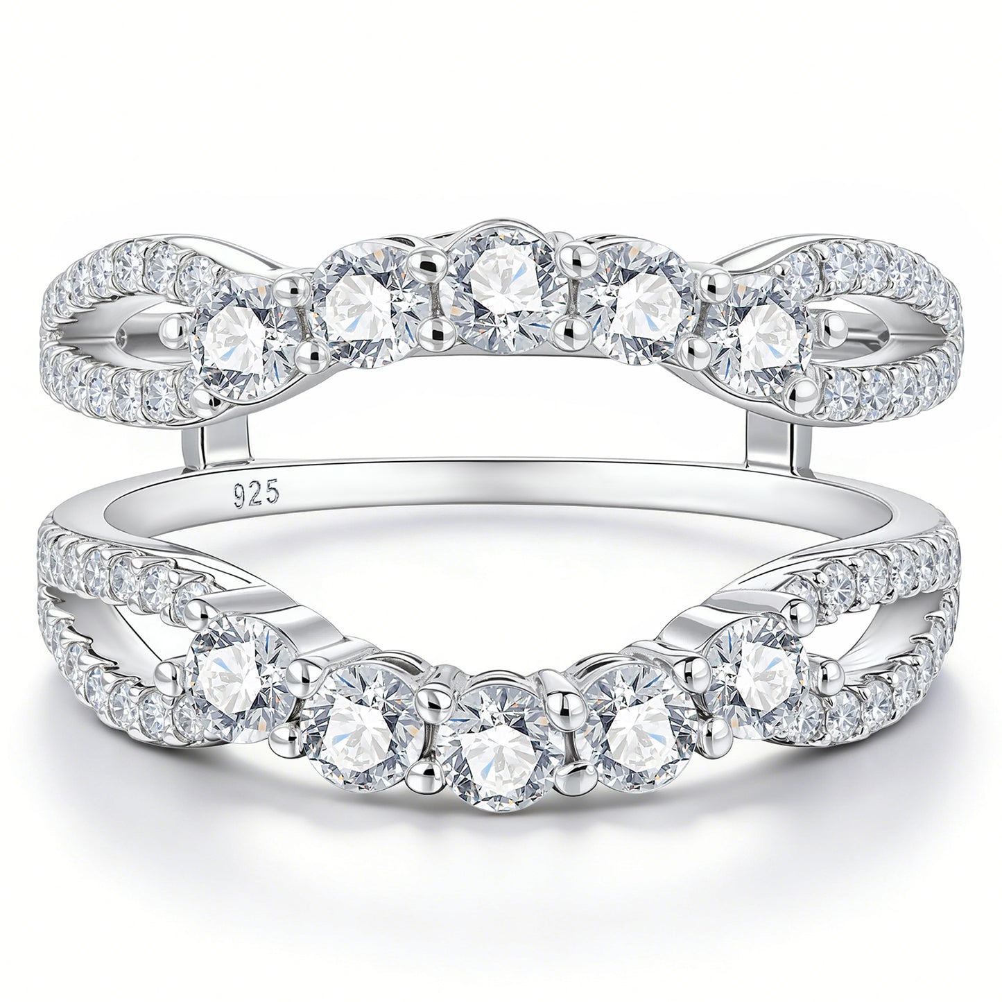 Newshe Jewellery Curved Moissanite Rings Enhancer D Color VVS1 Wedding Bands for Women 925 Sterling Silver Size 5-10