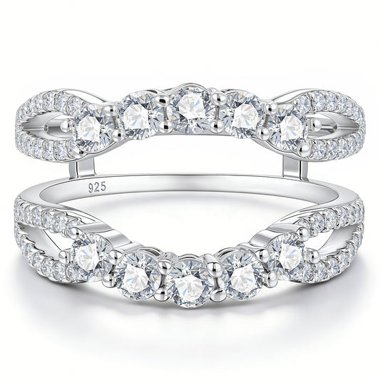 Newshe Jewellery Curved Moissanite Rings Enhancer D Color VVS1 Wedding Bands for Women 925 Sterling Silver Size 5-10
